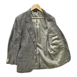 Vtg Pure Silk Tweed Glen Plaid Blazer Mens 40R Grey Sport Coat Two Button